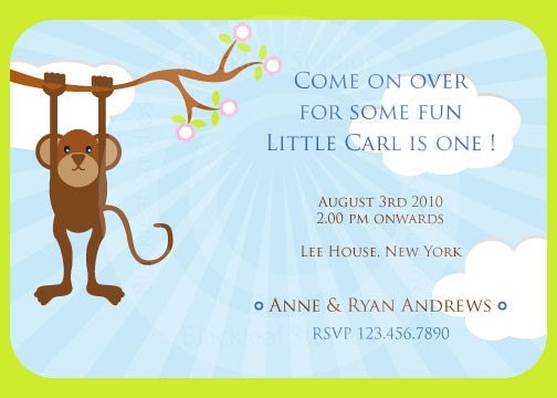 Baby Monkey Theme Invitation DIY Printable for Baby Shower or Birthday Party 5x7 Card Il_570xn