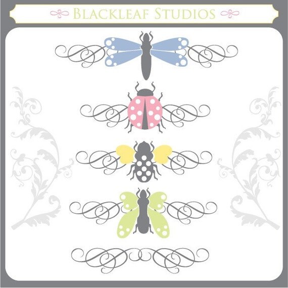 Letterpress Garden Silhouettes - butterfly, ladybird, dragon fly, bumble bee, honey, wedding, garden bug party - Personal and Commercial Use Il_570xn