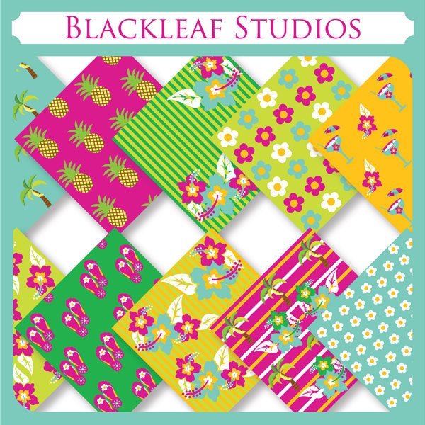 Hula Dancers Luau Fun Digital Paper for Scrapbooking, Cards, Invites, Photographers, Crafts Il_570xn