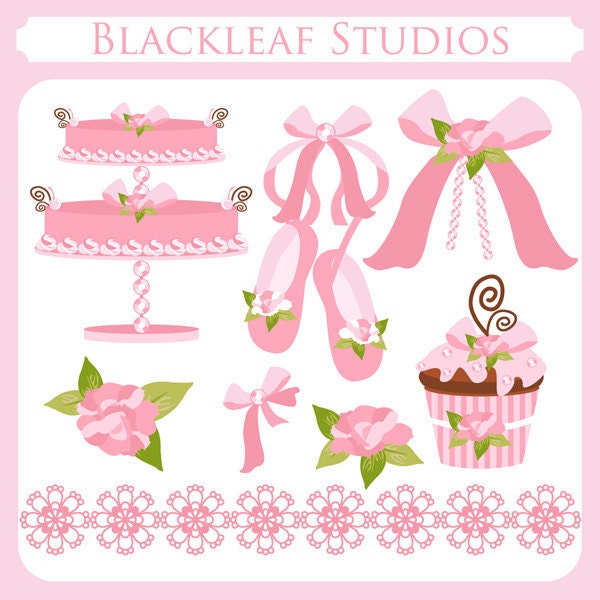 Baby Girl Clip Art Instant Download - cake, ballet shoes, cupcake, rosette, shabby chic, floral, girly, crochet - Personal Commercial Il_570xn