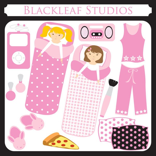 Slumber Party Digital Download - sleep over, sleeping bag, pyjama party, pillow, slippers, pizza slumber party- Personal and Commercial Use Il_570xn