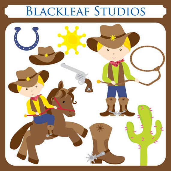 Cow Boys Clipart Instant Download country cow boy, boots, horse, pistol, sheriff, horse shoe, scrapbooking - Personal and Commercial Use Il_570xn