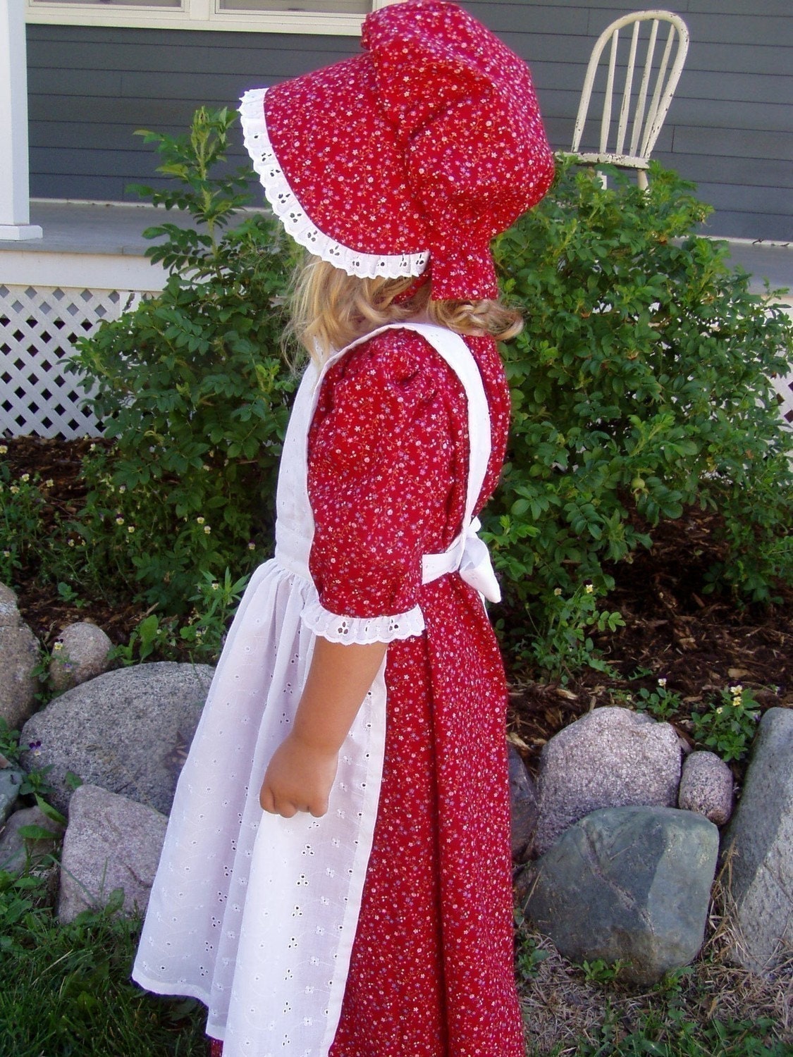 New Girls Pioneer Prairie Dress Costume Red Calico Choose Your Size