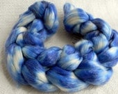 Hand Dyed Blue Superwash Merino Wool Tencel combed top spinning fiber 4 oz handdyed roving