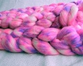 Princess Pink n Purple Bamboo Merino Wool Combed Top 4 oz handdyed roving spinning fiber