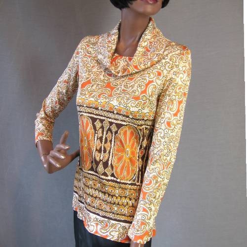 60s Boho Top Vintage Pucci Style Print Psychedelic Sleek Small