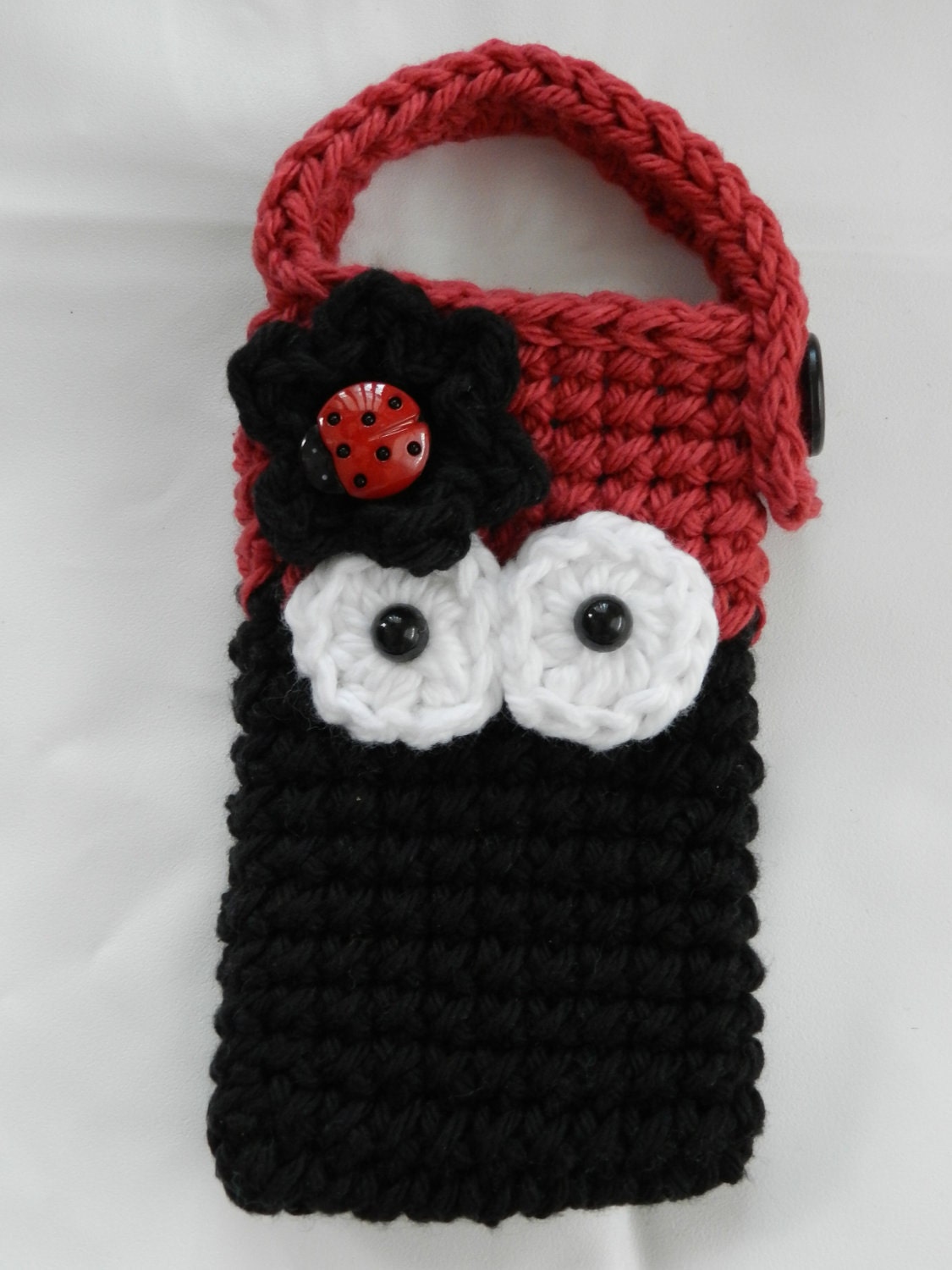 Crocheted Ladybug Cell Phone/ IPhone / Small Gadget Cozy/ Holder