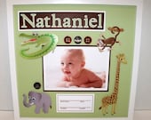 Baby Boy or Girl Safari Jungle Themed Photo Keepsake - Personalized - 12x12 unframed insert