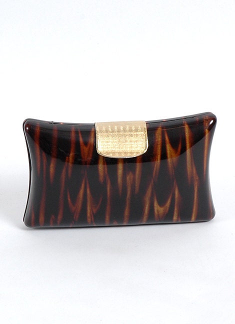 Vintage Italian 'Tiger' Plastic Interchangeable Clutch or Purse with Chain 1970's 70's