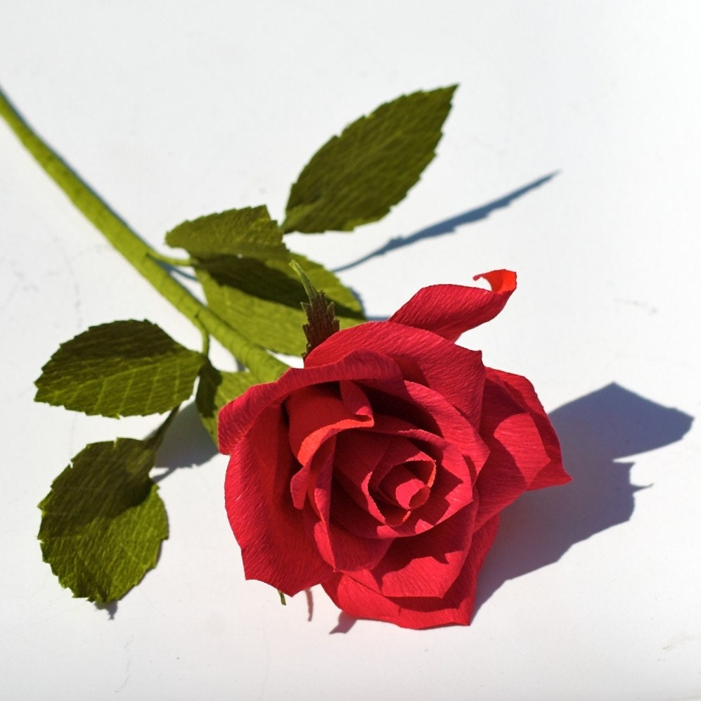 short stem red rose - paper flowers for gift, wedding, or home decor