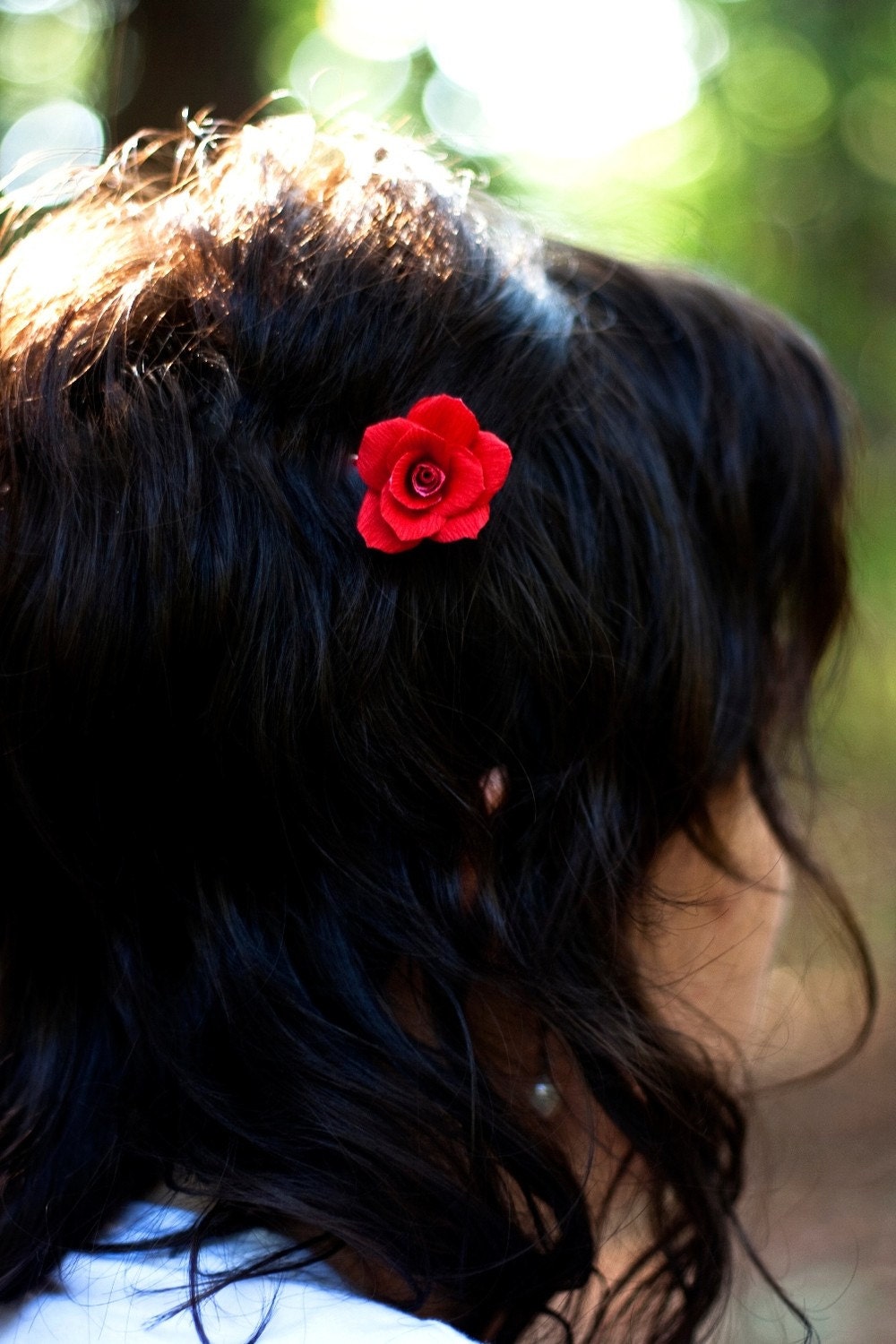 set of 3 crepe paper rose hair pins - paper flower accessories for weddings or special events