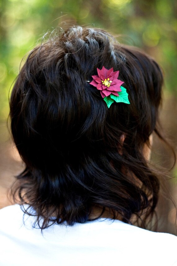 set of 3 poinsettia hair pins - paper flower accessories for everyday or special event