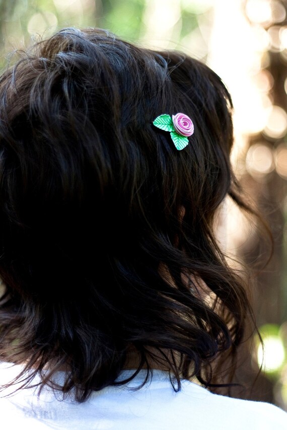 set of 3 spiral rose hair pins - paper flower accessories for everyday or special event