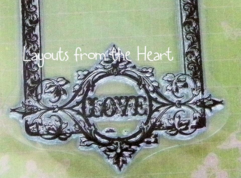 LOVE Clear Stamp from Prima Marketing with BONUS 8 crystals Pretty Flourish Design Frame Lace great for tags