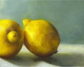 art print of oil painting - Tart Lemons - Free US Shipping // reproduction of still life painting  juicy yellow on grey jade