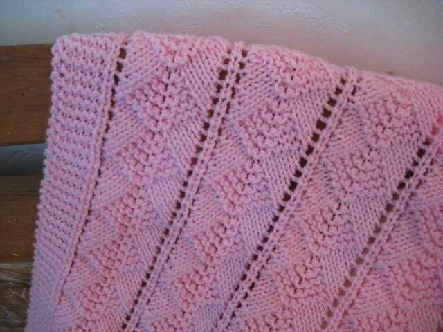 BABY BLANKET Hand Knit PINK 45 x 48 Throw Blanket Wrap Cookie (not currently in inventory)