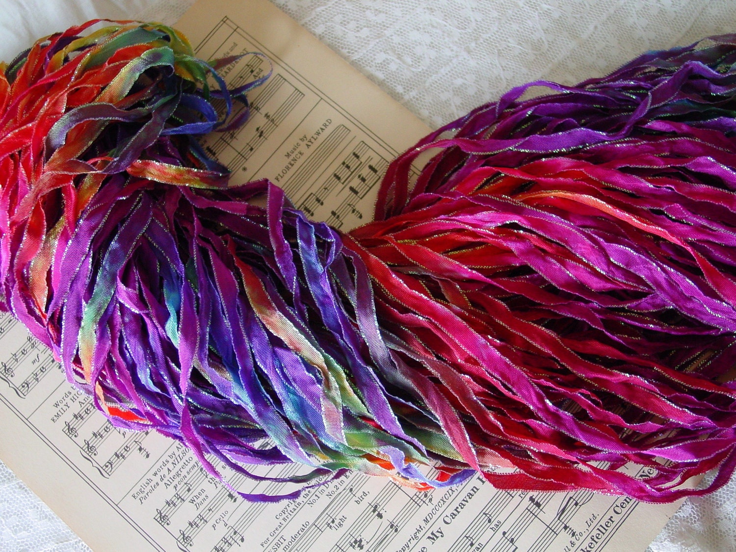 Hand Dyed SUMMER CARNIVAL glitters ribbon, 5 yards - New color