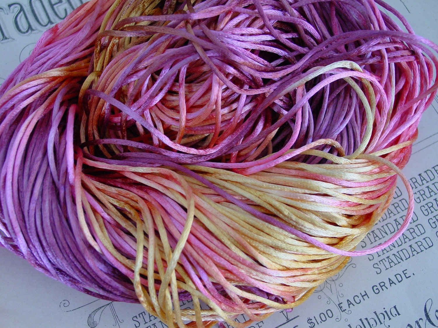 LAST ONE- Hand-dyed cord in lovely Vintage Rose Garden, 10 yards