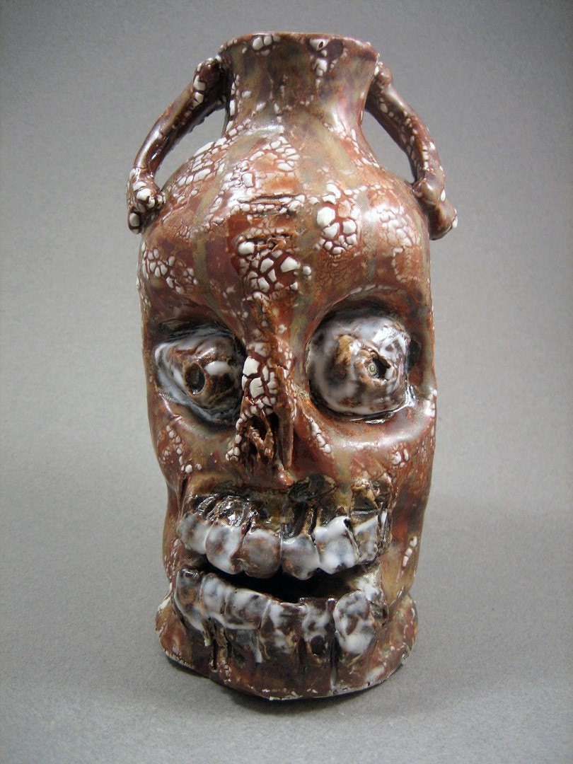 Handmade Caramel Creme Brulee Crackle Skull Jug