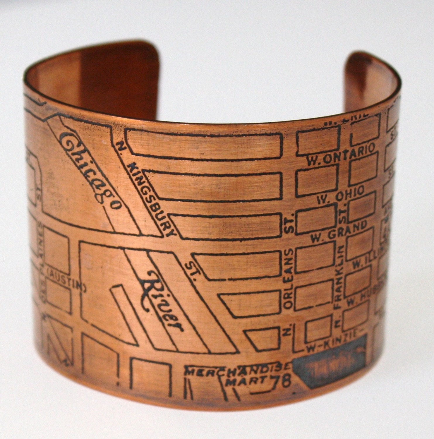 Chicago Map Copper Cuff Bracelet - River West