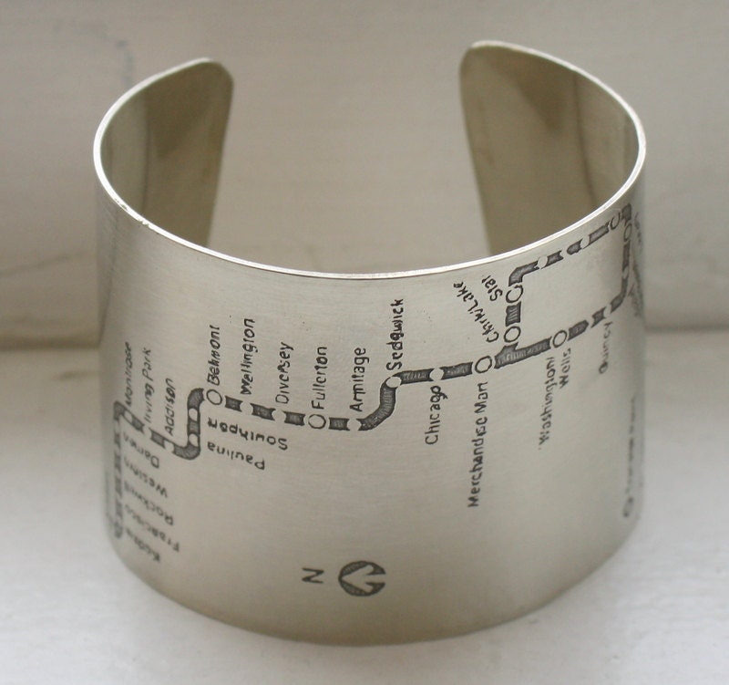 Chicago CTA Brown Line Map Bracelet - Silver