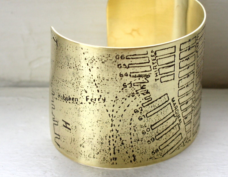 NYC Map Brass Cuff Bracelet - Downtown