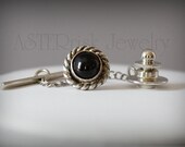 Tie Tack - Sterling Silver, Black Star Diopside