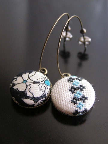 Hand embroidery & LIBERTY earrings (medium)