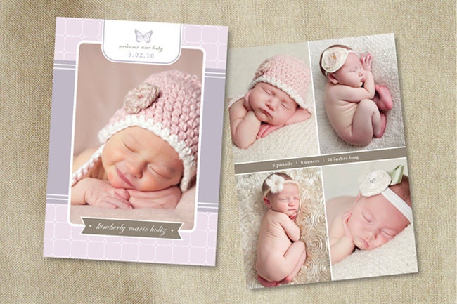 INSTANT DOWNLOAD - Birth Announcement Template - Lavender