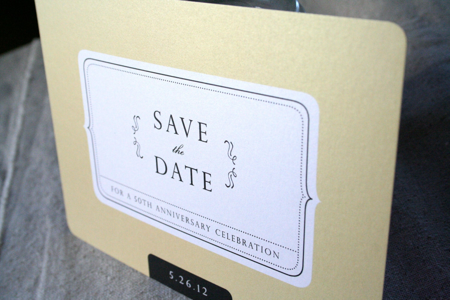 Vintage Gold Save the Date Postcard