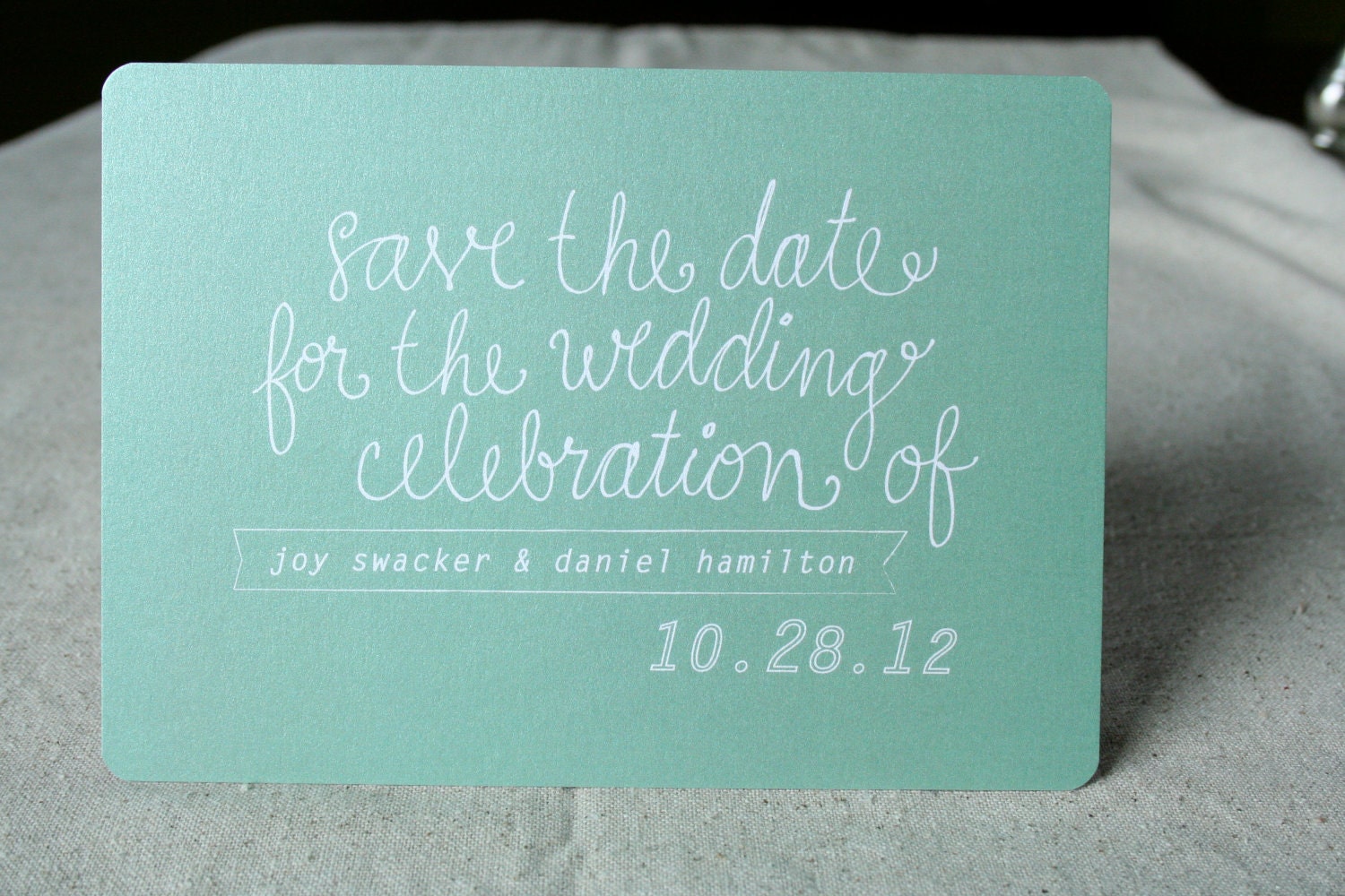 Mint Green Calligraphy Save the Date Postcard