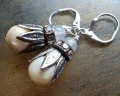 Mother of Pearl Silver Earrings - Vintage Rhinestone Alabaster Glass