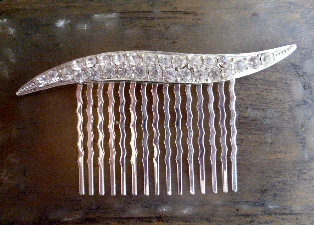 Vintage Art Deco Rhinestone Hair Silver Comb
