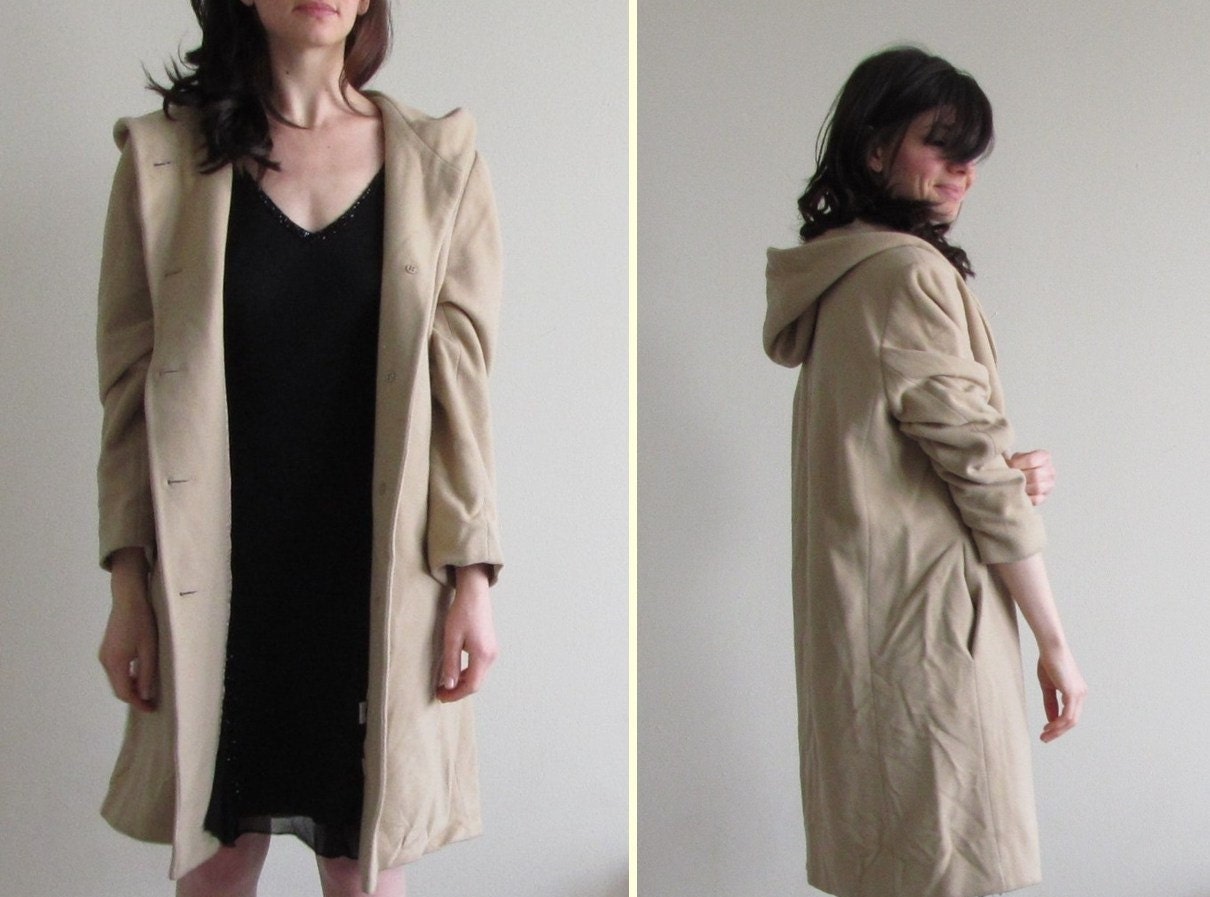 soft fawn hooded winter coat . lambswool jacket .medium.large .sale