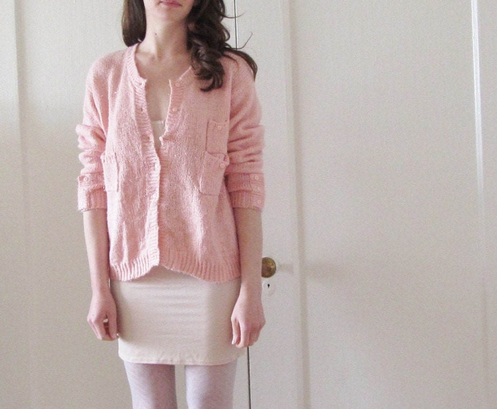 pink grapefruit cardigan sweater . pockets GALORE .medium.large .sale s a l e