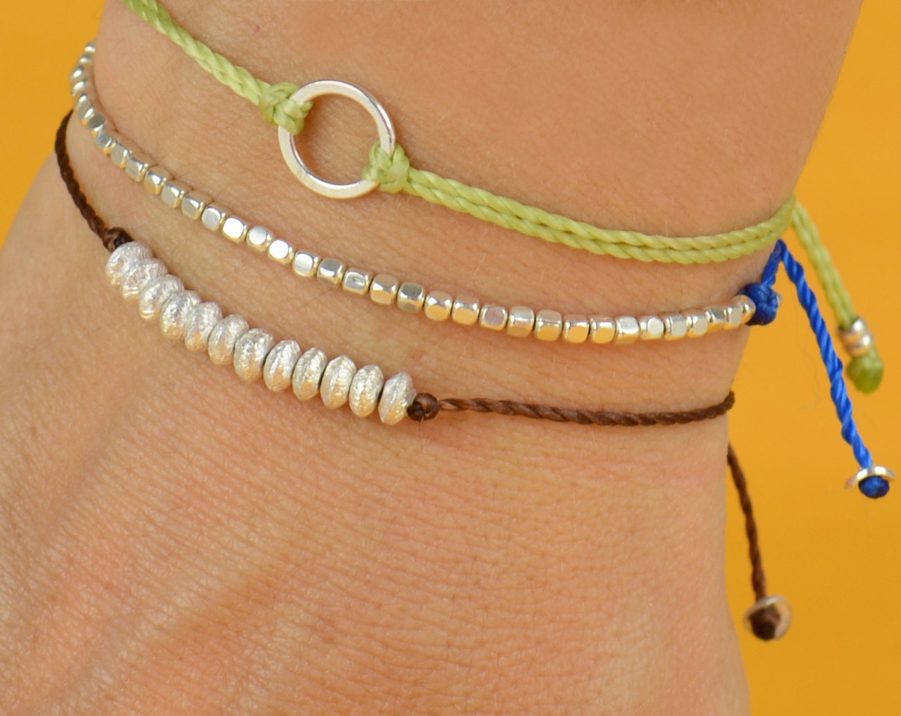 Sterling silver friendship cord bracelet