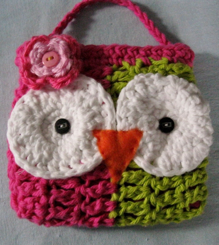 Childs Owl Purse  Pink and Green
