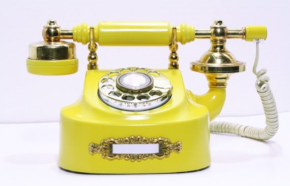 Reserved for Tonje - Refurbished Retro Yellow Bell Rotary Telephone