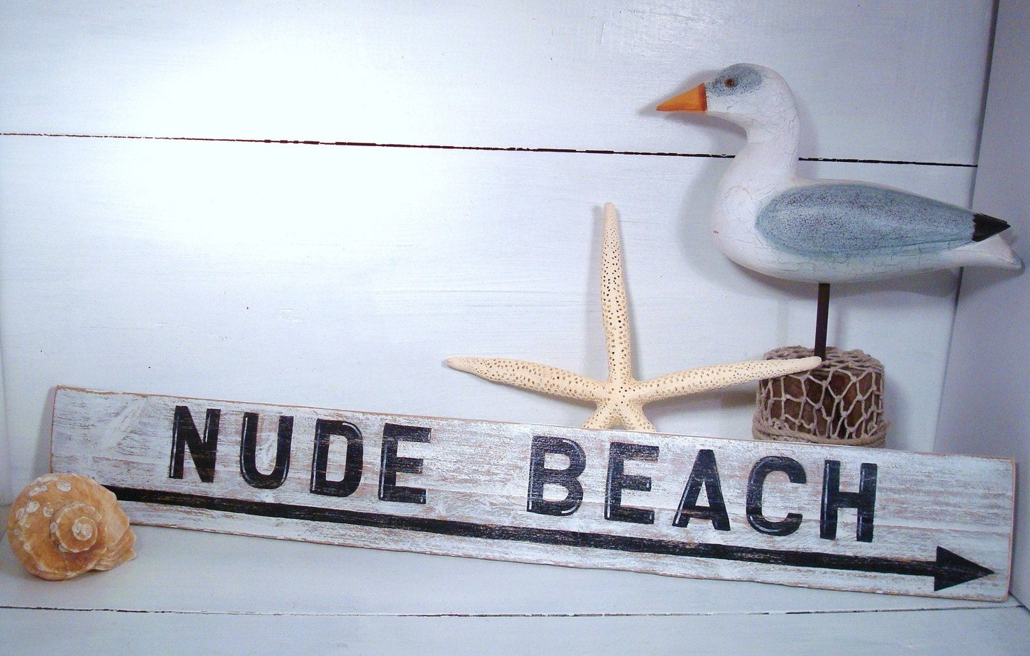 Beach Sign Nude Vintage Style Nautical Distressed Wooden Sign Coastal Decor BEACH House