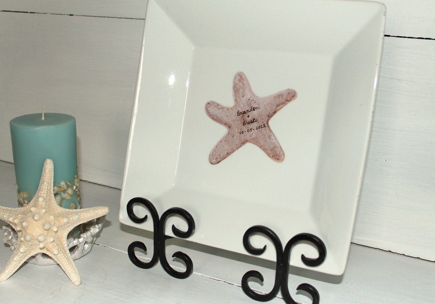 Starfish Guest Book Signature Plate Beach Wedding Keepsake Coastal Cottage Decor