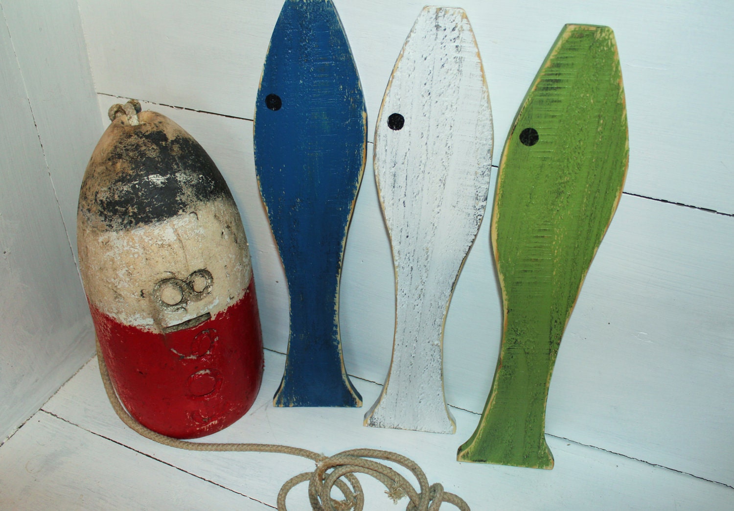 Fish Wall Art Wooden Set of 3 Distressed Sea glass Colors Beach Cottage Wall Decor Nursery