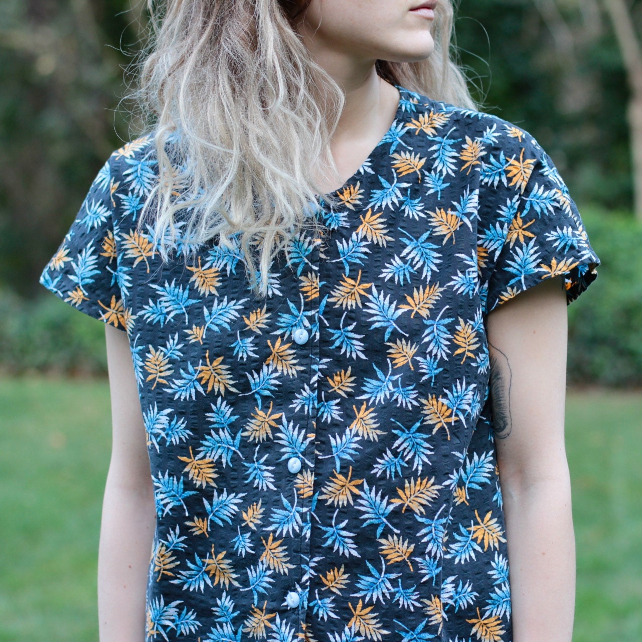 Leafy Puckered Tent Blouse