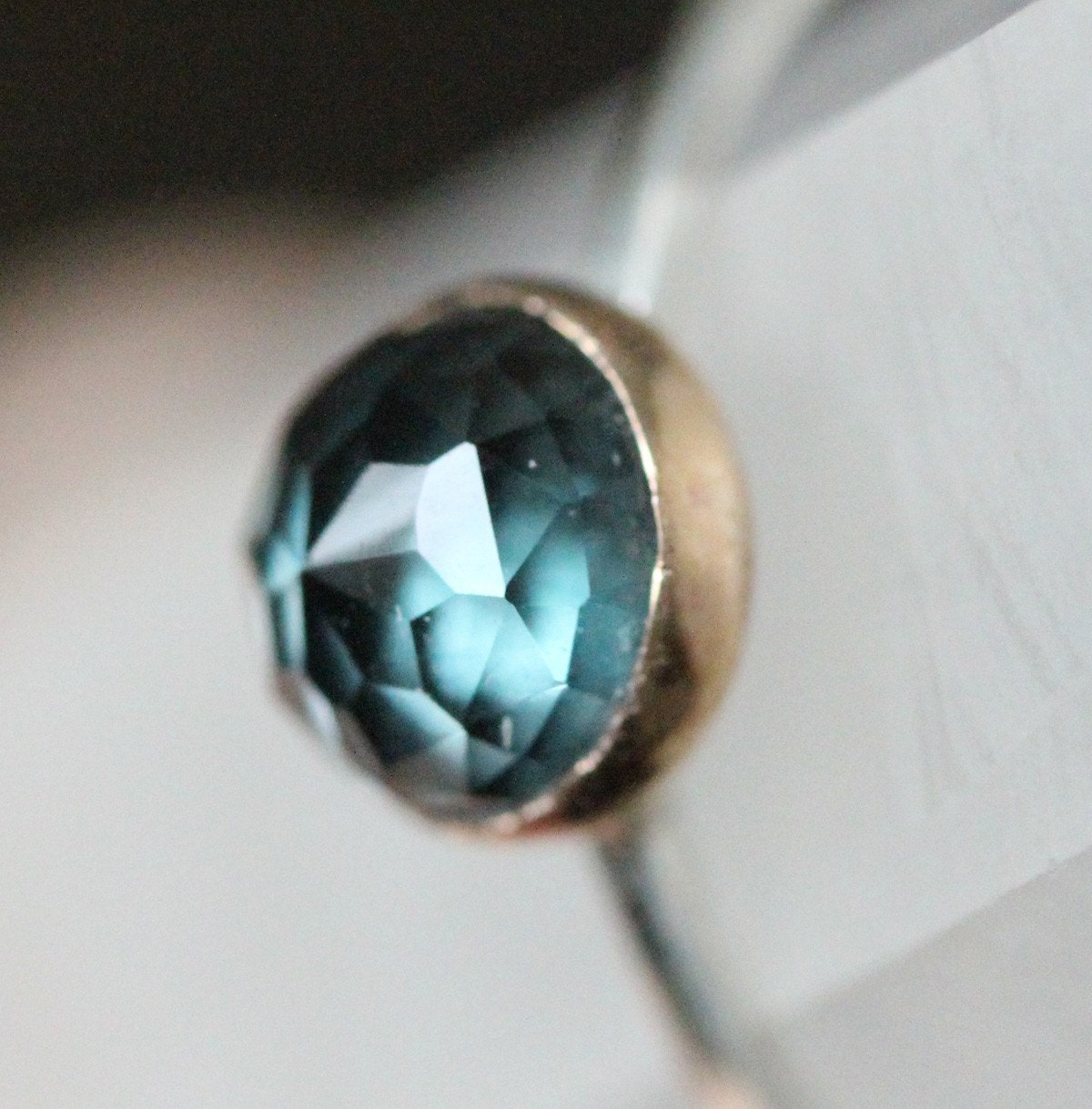 Rose Flower Cut London Blue Topaz In 14K Gold & Silver Ring - Made To Order
