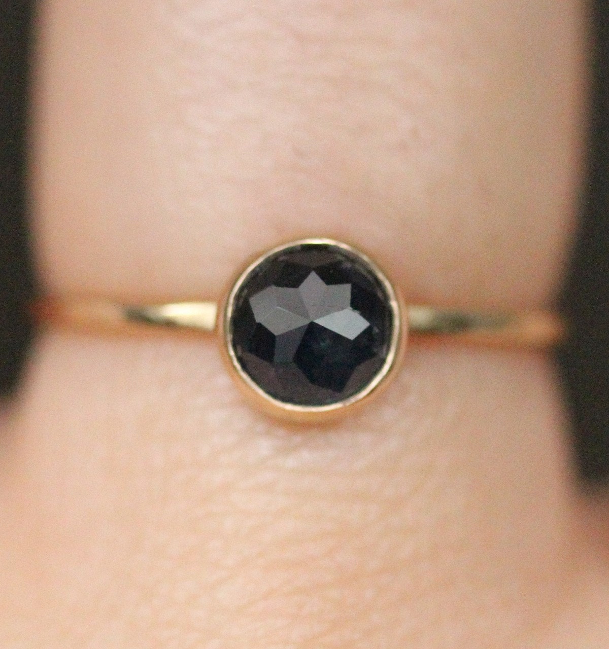 Rose Flower Cut Midnight Blue Sapphire In 14K Gold - Made To Order