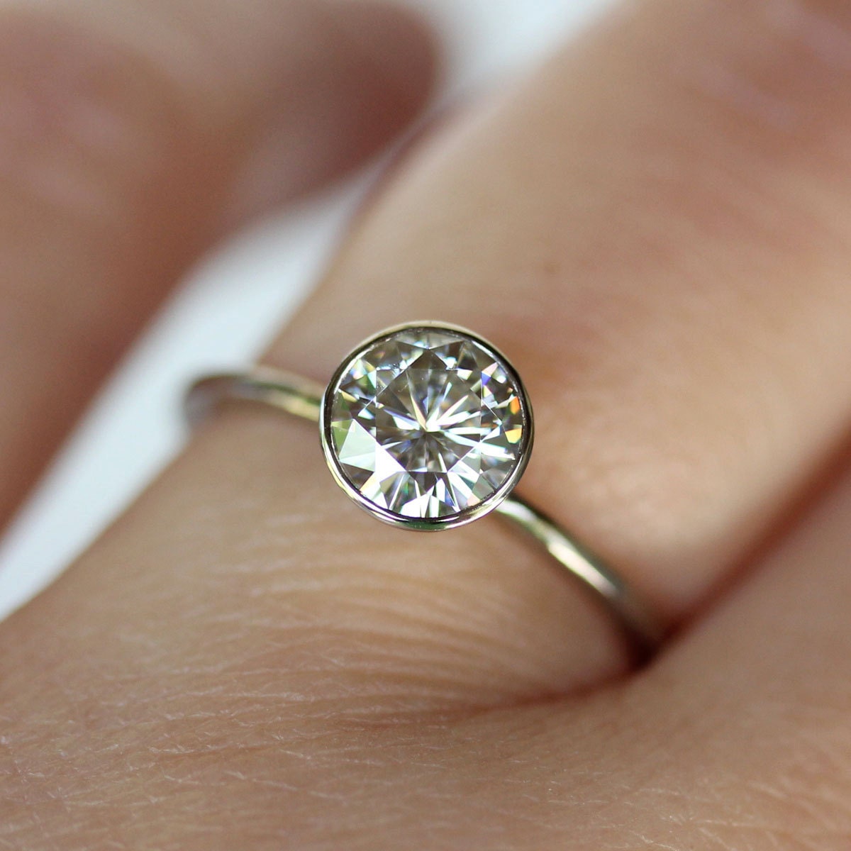6mm Moissanite Engagement Ring In 14K White Gold - Made To Order