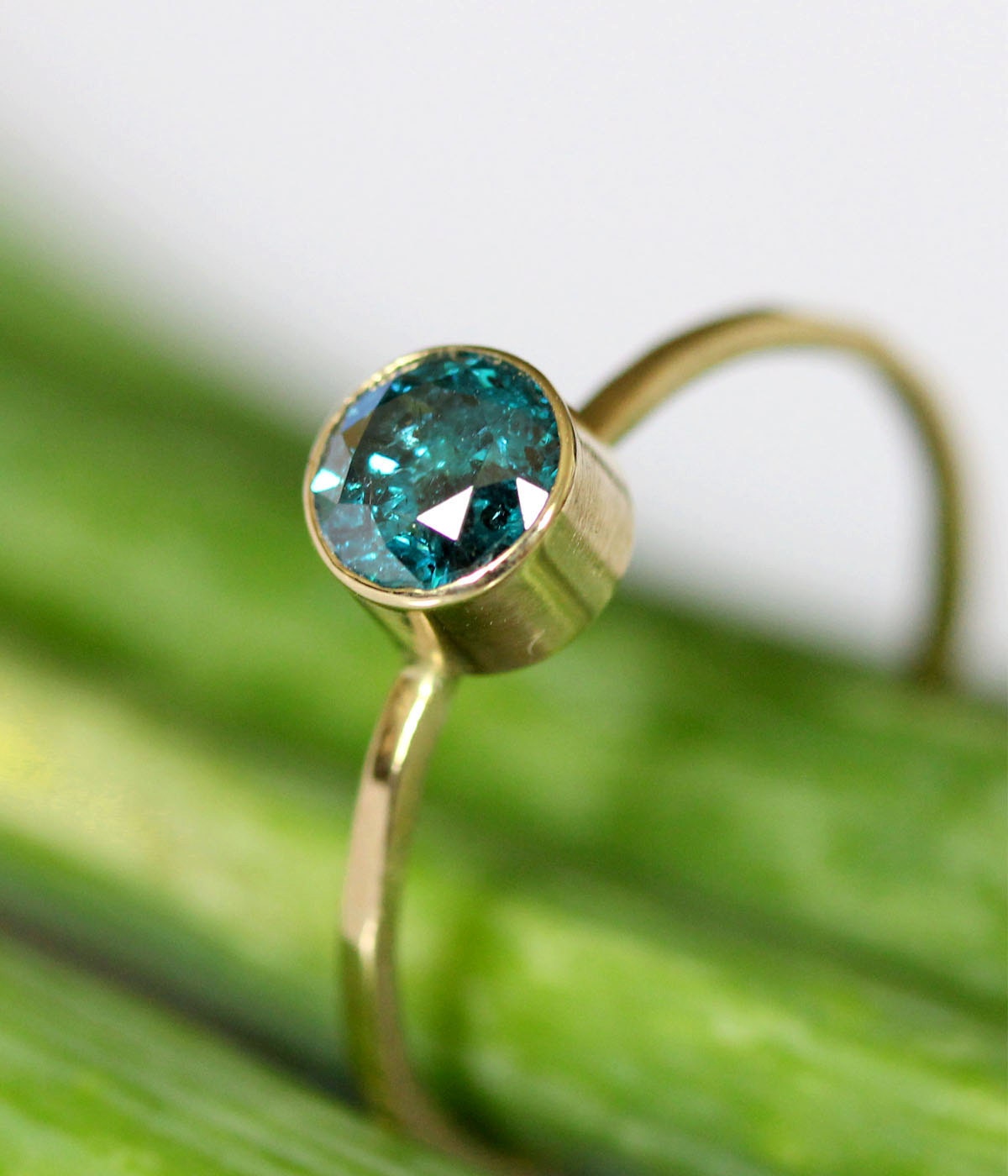 Blue Diamond In 14K Gold Ring - Ready To Ship
