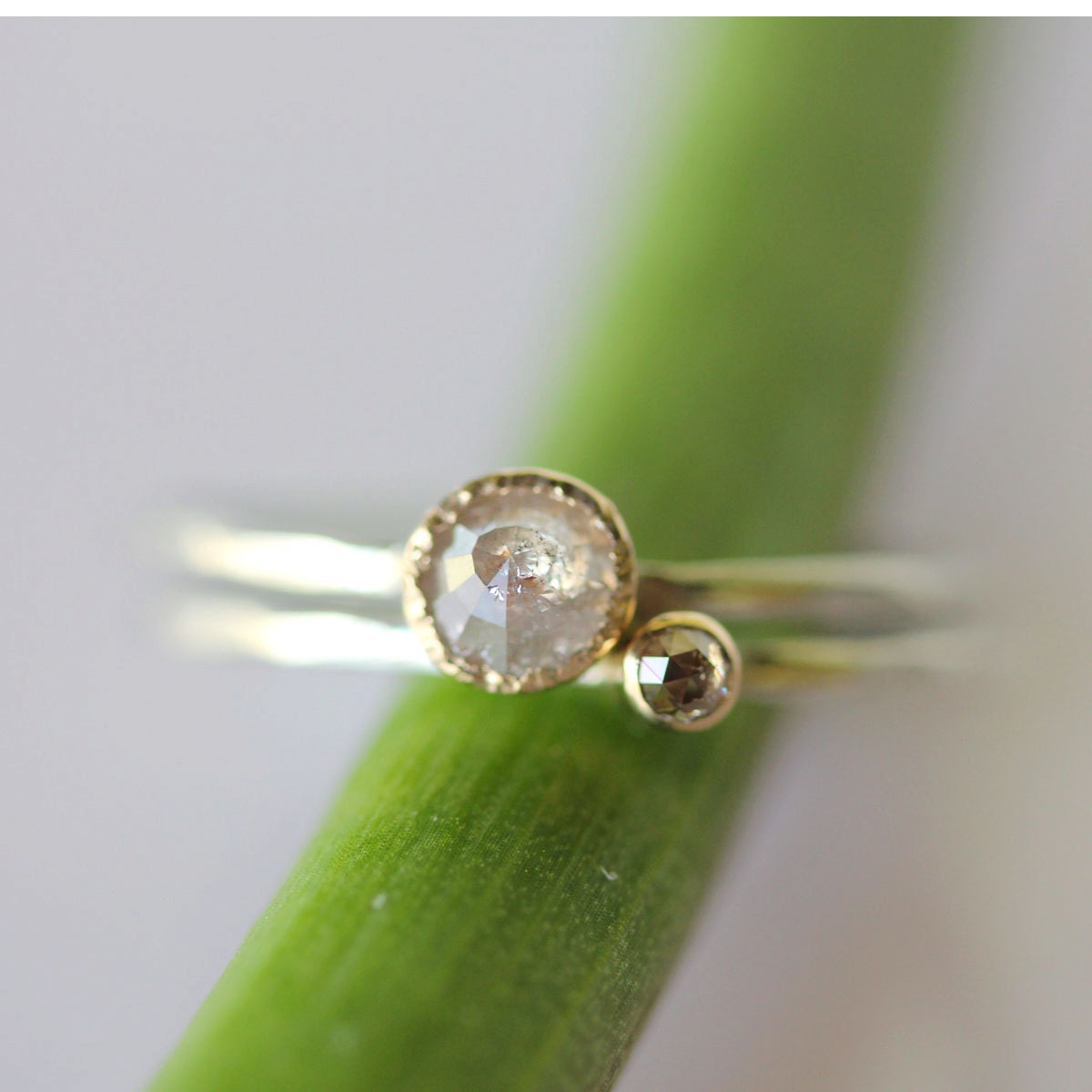Rose Cut White Diamond Rings Set - Ready To Ship