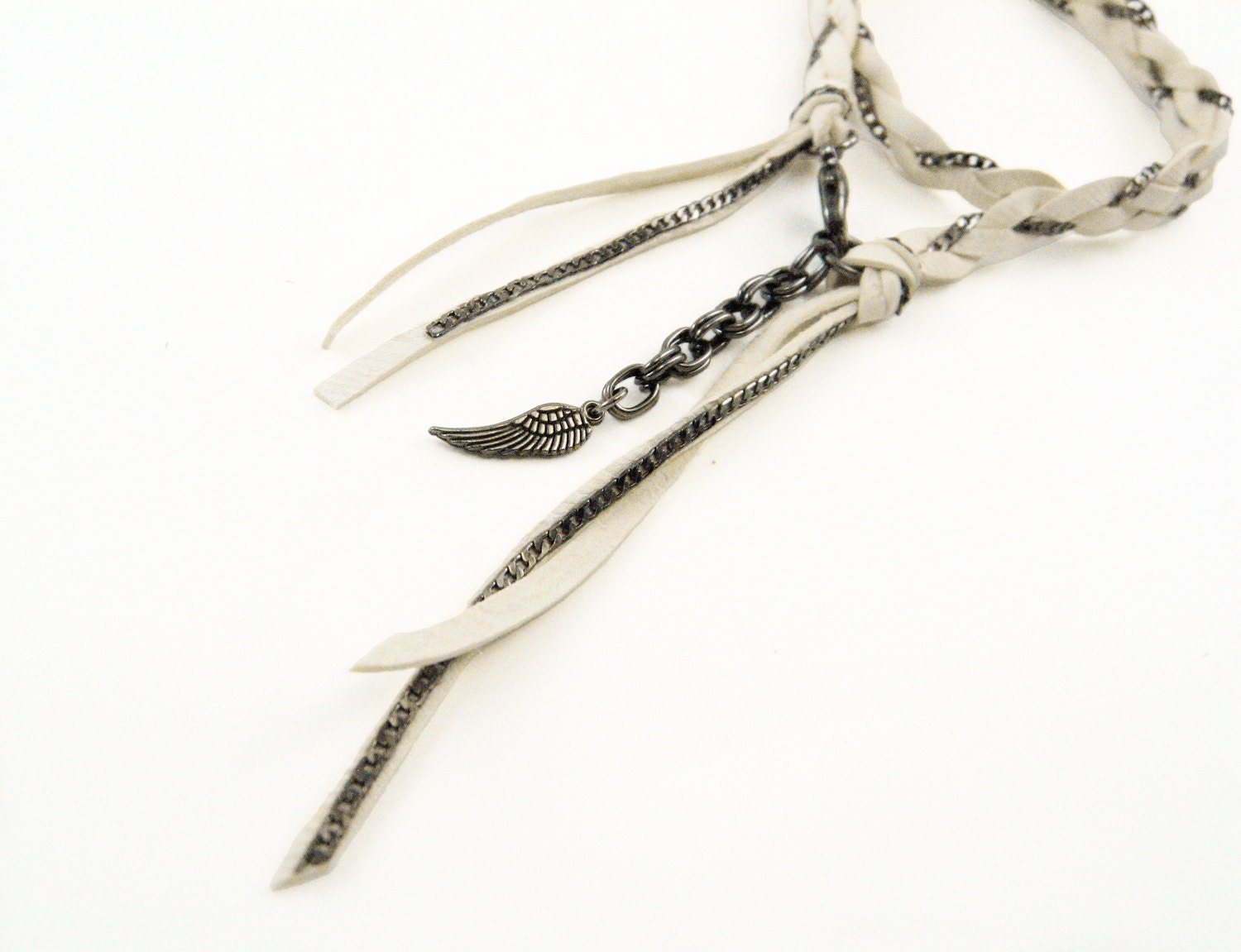 White Leather and Chain Wrap Bracelet