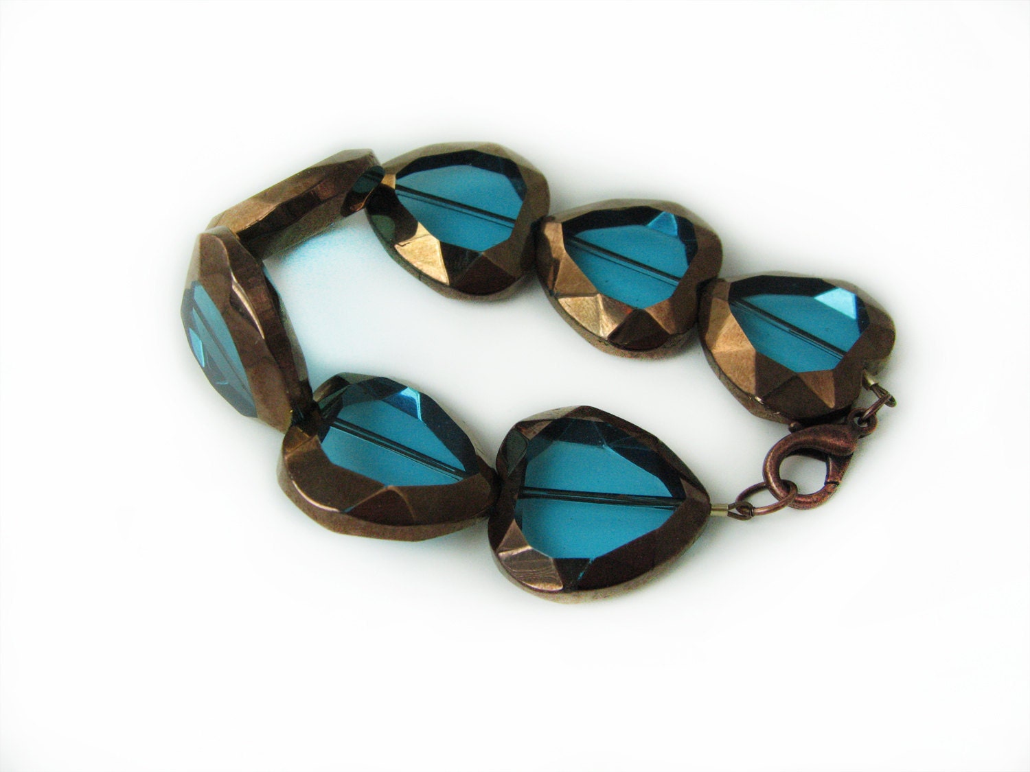 Electric Teal Copper Plated Heart Bracelet