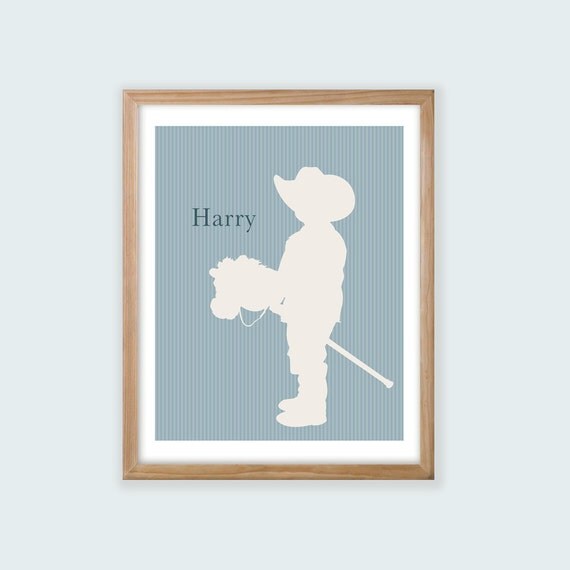 Printable Personalized Children's Wall Art. Boy with hobby horse Silhouette. Il_570xn
